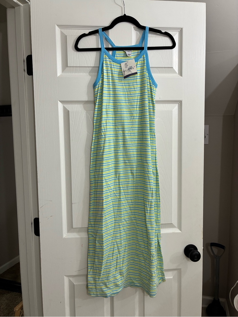 Guess Girls Blue and Lime Striped Casual Maxi Dress